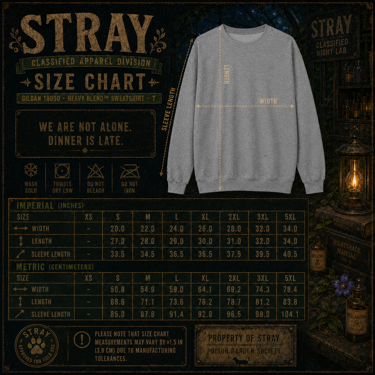 Tabla de tallas STRAY para sweatshirt Gildan 18000