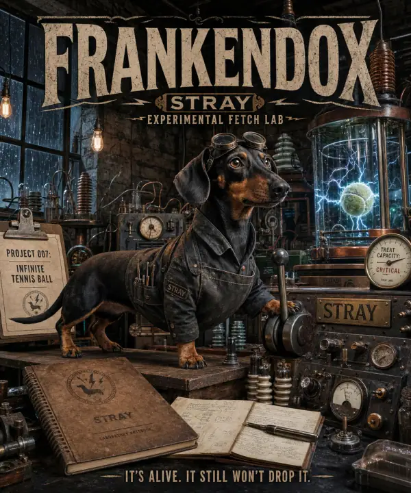 Dachshund in a mad-scientist laboratory