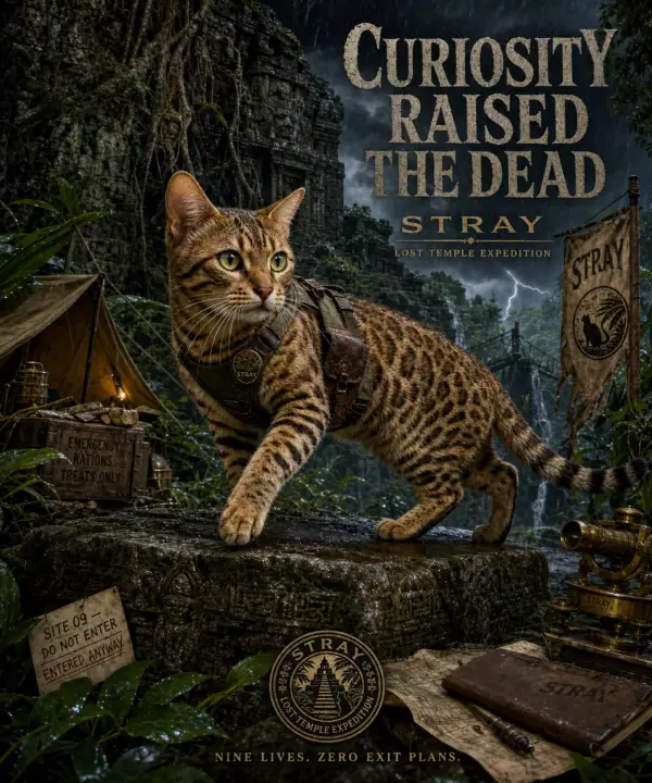 Bengal cat in a lost temple