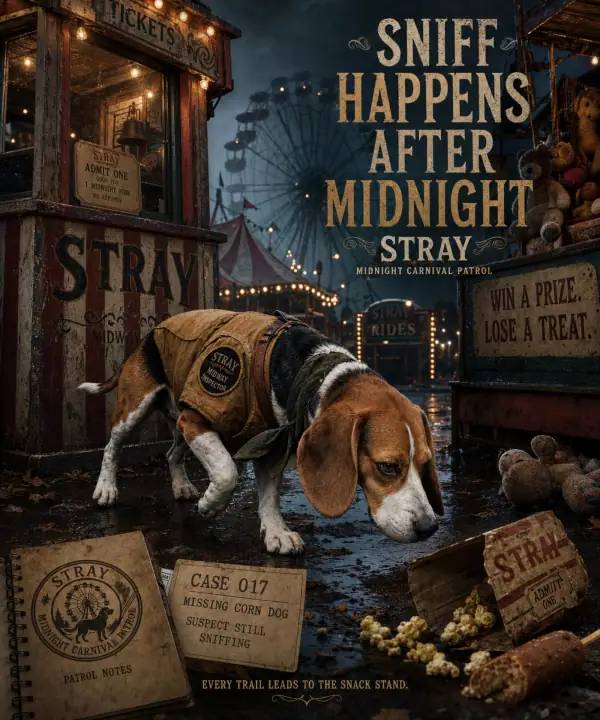 Beagle at a midnight carnival