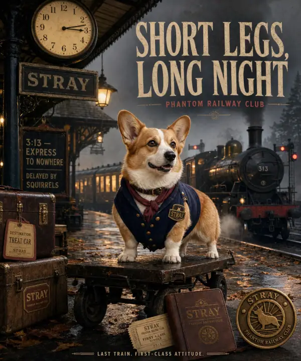 Corgi at a phantom railway station